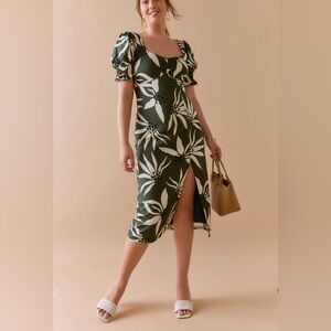 Adella Sweetheart Palm Print Midi Dress